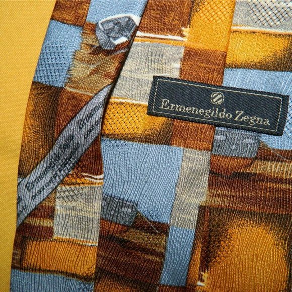 Ermenegildo Zegna:MENS LUXURY 100% Silk Neck Tie Brown & Gold Ship Theme Italy - Picture 4 of 6